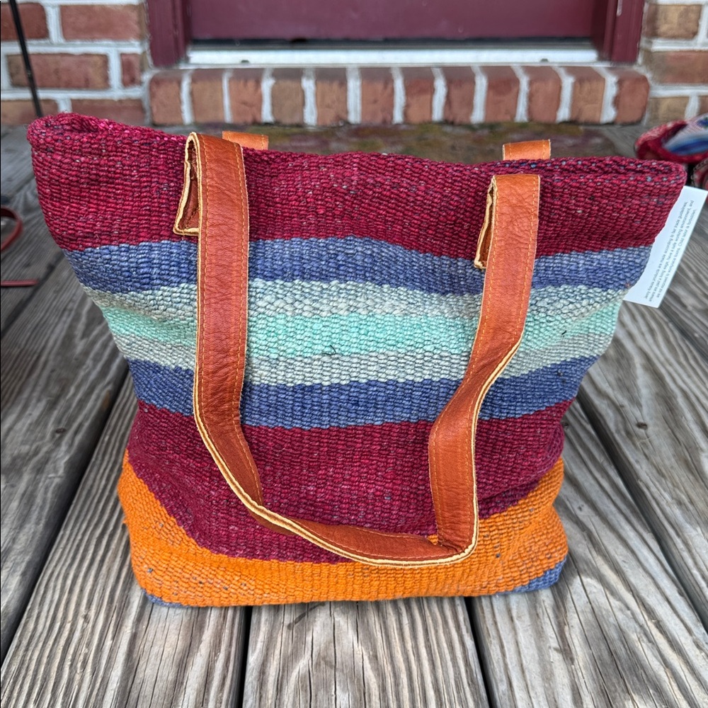 Jenny Krause Peruvian woven Frazada bag Colorful Striped Tote Bag